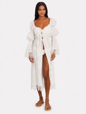 WAIMARI Palazzo Kimono White Lace Embroidered Maxi Cover Up Size L NWOT